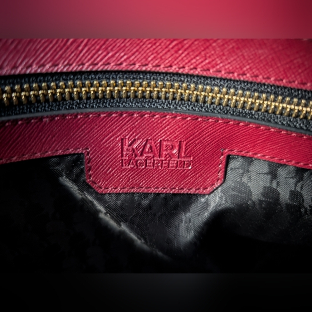 Karl Lagerfeld Saffiano Leather Satchel, Burgundy - Picture 7 of 13